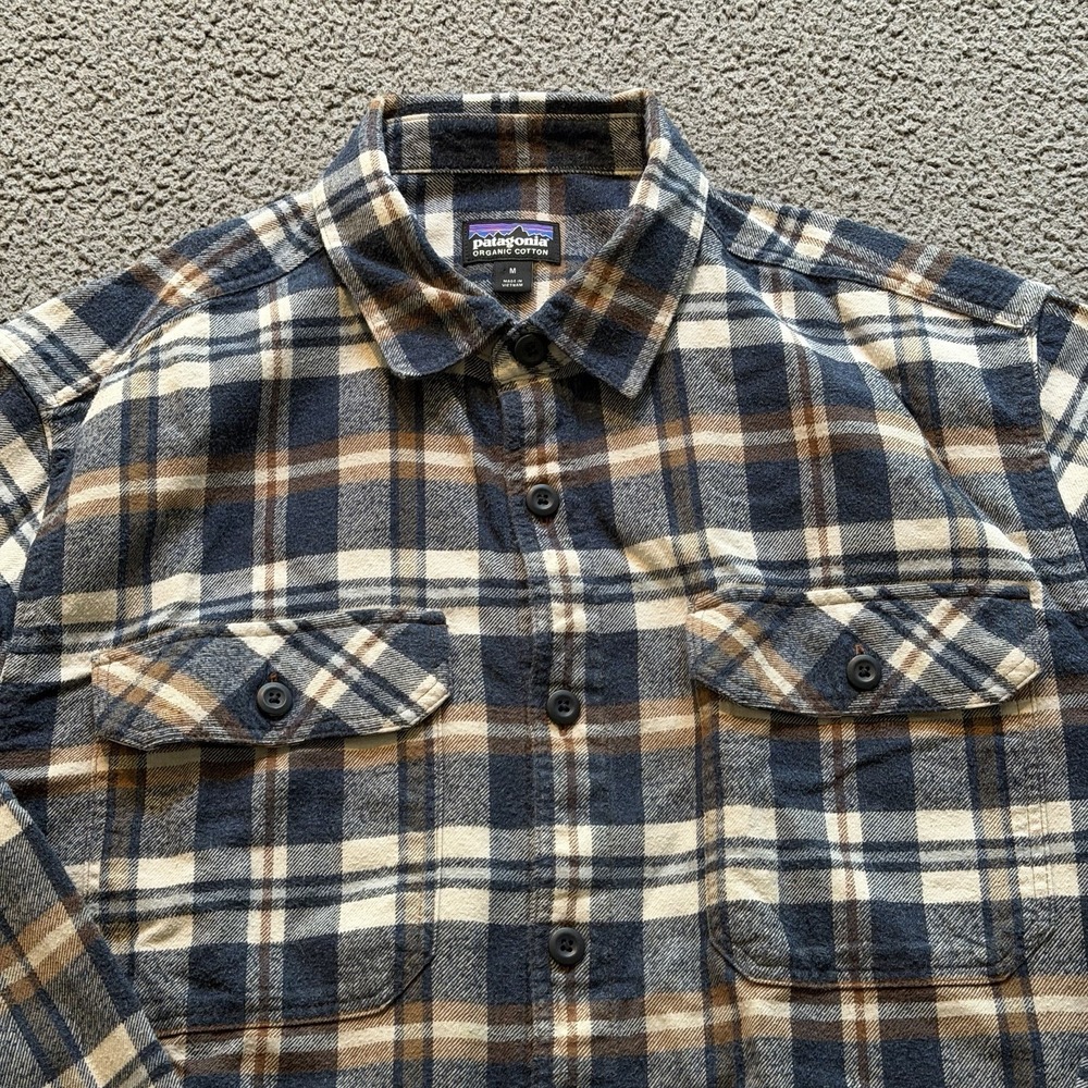 Patagonia Shirt Blue Plaid Fjord Flannel Organic Cotton Hiking Outdoors Medium - Picture 2 of 10